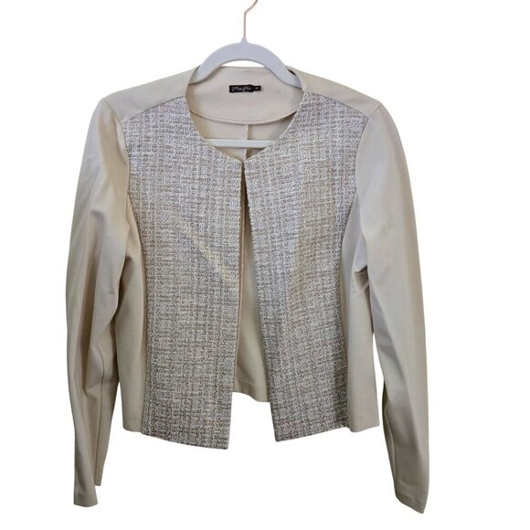 J. Mclaughlin Neutral Beige Gold Part Tweed Designer Quiet Luxury Size M - Picture 1 of 5